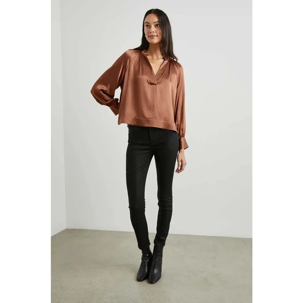 Rails Wynna Top Cedar Brown/Orange Silky Blouse SZ SMALL MSRP $234 EUC - Picture 3 of 16